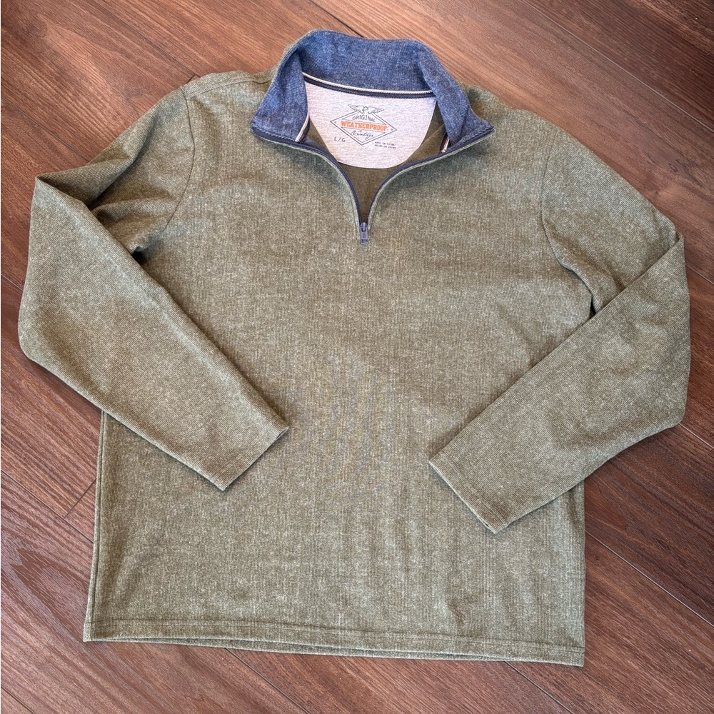Weatherproof Men’s Large Green Fleece Sweater Quarter Zip Pullover Soft Warm Top